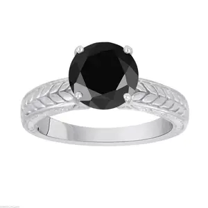 Black Diamond Solitaire Ring 14 18k White Gold 1.50 Ct Unisex、1カラットダイヤモンドリング価格