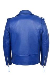 Brando bleu hommes Design classique moto motard peau de vache veste en cuir véritable/hommes mode véritable veste de motard en cuir - Product Image 6