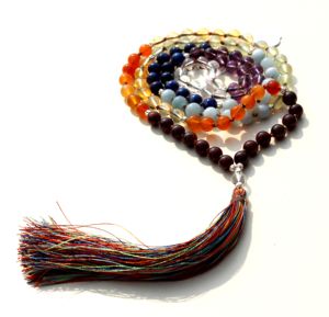 คุณภาพสูงลูกปัดสวดมนต์ทําด้วยมือ 7 จักระธรรมชาติจิตวิญญาณ 108 ลูกปัดสายรุ้ง Mala สร้อยคอ - Product Image 2