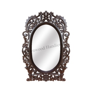 Dernière arrivée cadre de miroir mural de forme ovale en bois MDF sculpté à la main cadre de miroir mural décoratif de forme ovale pour la maison - Product Image 1