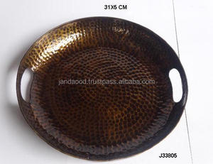 Bandeja martillada de alta calidad Acabado de latón antiguo Otros acabados disponibles Bandeja decorativa para servir de metal Chapada al por mayor - Product Image 2