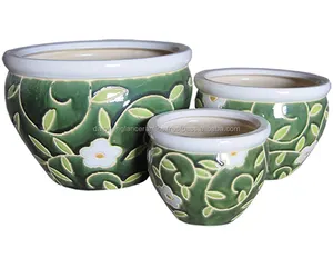modern garden ceramic flower pot with green design