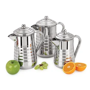 Large Capacity Household Silver Line Design Eco Friendly Drinking Hot Cold Water Juice Beverages Serving Jug Pitcher