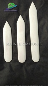 Indian High Quality 6 Inch White Bleached Animal Bone Folder Polished Natural Crafts Bookbinding <b>Leather</b> <b>Tool</b> Both End One Point - Product Image 4