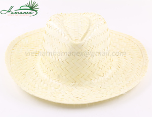 Sombrero de paja de rafia de hoja de palma natural blanca de Vietnam Panamá patrón bordado 8 CM borde Unisex Premium - Product Image 1