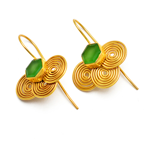 Prehnite พลอยคาลซิโดนี925ทรงหกเหลี่ยมทำด้วยมือเงินสเตอร์ลิงต่างหูแบบตายตัวต่างหูแฟชั่น - Product Image 2