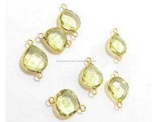 Quartz citron plaqué or laiton lunette Boho connecteurs faits à la main naturel multi-pierres précieuses déclaration bijoux pierre de naissance connecte or - Product Image 4