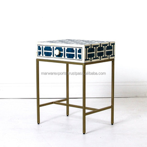 Meilleure vente Tabouret indien de luxe en incrustation d'os fait à la main avec support en fer Table d'appoint exquise pour salon, chambre ou entrée - Product Image 2