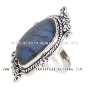 Resizable Unisex <b>Silver</b> Jewelry Natural Gemstone Blue Fire Labradorite <b>Eternity</b> Vermeil <b>Ring</b> Strong Flash for Wedding Occasions - Product Image 2