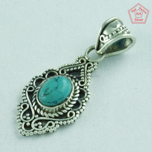 Colgante de Piedra turquesa de Plata de Ley 925, joyería de plata Jaipur mayorista y proveedor India - Product Image 3