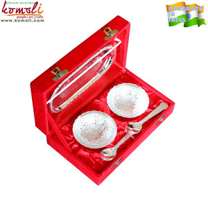 Silver Plated Bowl, Tray & Spoon <b>Gift</b> Set in Velvet Box Ideal for Weddings, Festive Gifting, Return <b>Gifts</b> & Corporate <b>Gifts</b> - Product Image 2