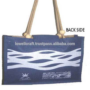 Sac de shopping moyen en jute tendance, écologique, promotionnel, motif vague bleue, impression logo Expo Koria, Lowellcraft - Product Image 1