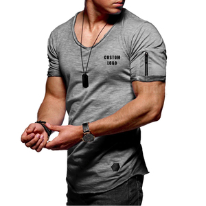 Camiseta a la cadera para hombre, camisetas de culturismo para Fitness, camisetas de manga corta con cremallera de verano de calle alta, camisetas de talla grande 4X - Product Image 5