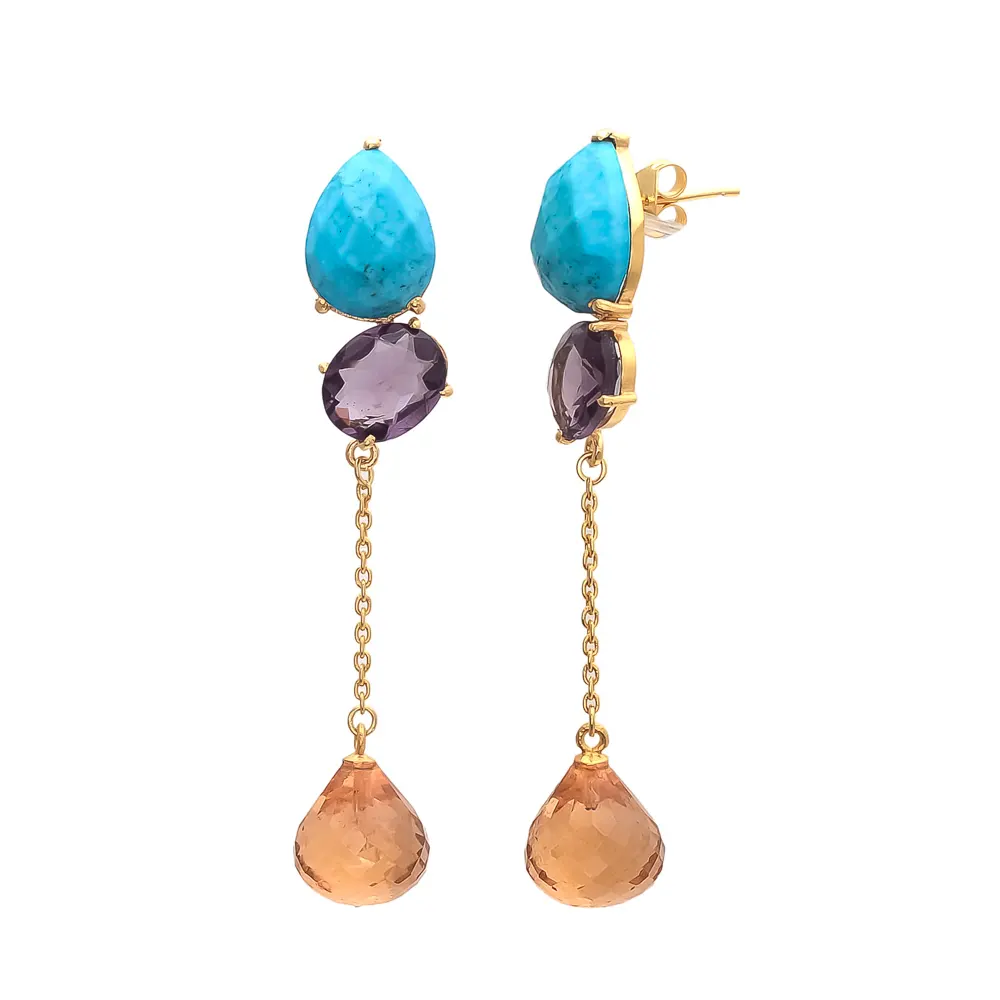 Turquoises Amethyst Hydro & Champagne Hydro Gemstone Handmade Earrings