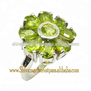 Genuine Green <b>Peridot</b> Gemstone Flower <b>Ring</b> Solid 925 Sterling Silver Eternity Vermeil Bezel Setting Fashion Silver Jewelry - Product Image 3