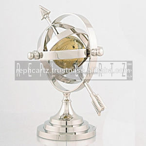 Sphère armillaire en laiton antique avec cadran solaire en aluminium gravé Globe en métal Sphère décorative pour la maison Cadran solaire - Product Image 1