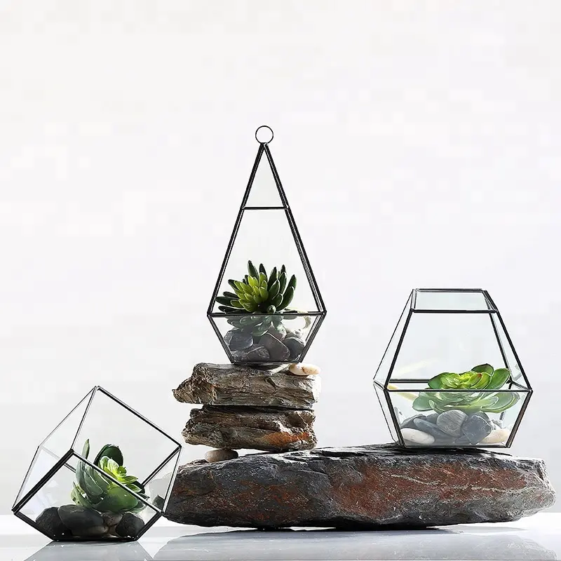 2019 new wedding decor Chinese factory price clear glass flower vase / clear plant container hanging geometric glass terrarium