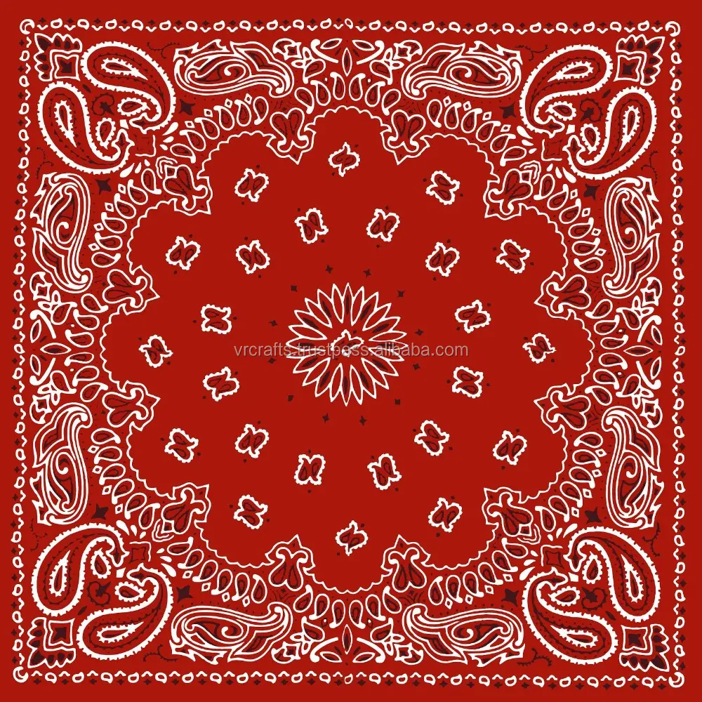 Rojo y negro de cabeza 100% algodón impreso Pisley Bandana para los hombres y las mujeres