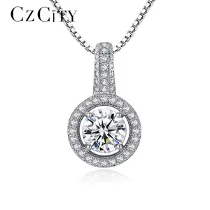 CZCITY Double Circle Cubic Zirconia Tiny CZ Silver Jewelry Necklace Italy Box Chian Necklaces