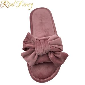 Pantoufles chinoises à bout ouvert et nœud papillon pour femmes, en <span class=keywords><strong>velours</strong></span> rose avec semelle TPR, nouvelle collection - Product Image 2