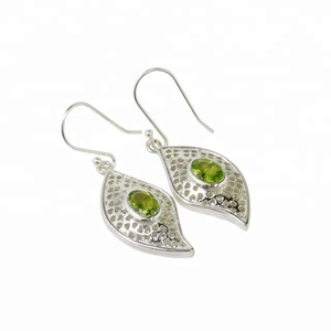 Solid 925 Sterling Silver Natural Peridot Gemstone Earrings Jewelry Cheap Fashion Silver Jewelry Supplier - Product Image 1