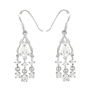 Pendientes Colgantes Hechos a Mano en Plata de Ley 925 con Circonita Cúbica y Diamante como Piedra Principal, de la India, Joyería para Mujer - Product Image 1