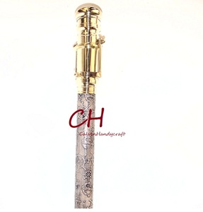 Mango de telescopio náutico bastón de cuero marrón en relieve bastón de caminar hecho a mano antiguo. Regalo del Día del Padre - Product Image 2