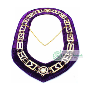 Collier maçonnique en chaîne Grand Lodge en métal doré avec décoration en strass et techniques de placage d'insigne à coudre - Product Image 6