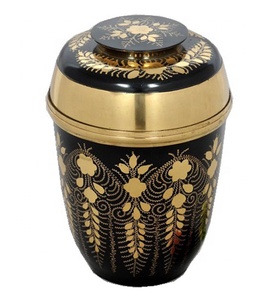Urna de cremación europea de latón macizo, urna de cremación de metal brillante negra para urnas de entierro de cenizas humanas para cremación - Product Image 1