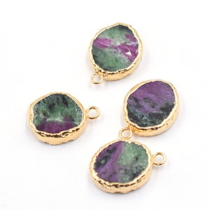 Ruby Zoisite 14-16mm Bail Oval Shape 18k Gold Plated Brass Pendant for Necklace <b>Bracelet</b> Jewelry Making - Product Image 1