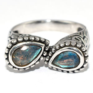 Posh-Anillo de plata de primera ley con forma de pera para mujer, sortija, plata esterlina 925, labradorita, estilo indio - Product Image 2