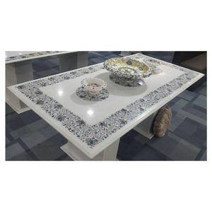 Mármol de incrustación de artesanía desayuno Rectangular y mesa de comedor Tops - Product Image 1