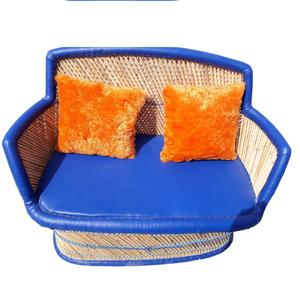 Sofá de bambú tejido a mano, elegante y real, reposabrazos, cojín azul, para sala de estar, Sala Principal, interior y exterior - Product Image 1