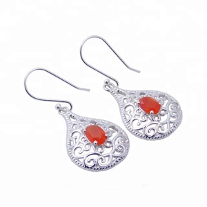 Pendientes de gota de Plata de Ley 925 hechos a mano con hermosas piedras preciosas de cornalina natural estilo Vintage joyería de boda regalo para ella - Product Image 1