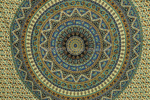 Tapiz estampado de mandala negro y crema tamaño Queen para decoración de dormitorio - Product Image 2