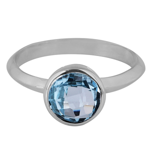 Topaze bleue ronde à facettes pierre précieuse 925 bague en argent massif bijoux faits à la main grossiste fabrication fournisseur CASA DE PLATA - Product Image 1