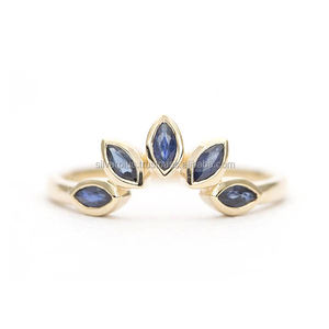 Nouveau design solide 14K or jaune véritable saphir bleu bague de fiançailles de pierres précieuses au prix de gros - Product Image 1
