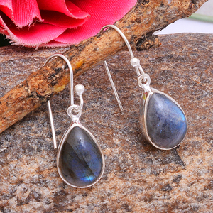 Pear Labradorite Gemstone 925 Sterling <b>Silver</b> Ear Wire <b>Dangle</b> <b>Earrings</b> Jewelry Fashionable <b>Earring</b> for Wedding, Anniversary. - Product Image 3