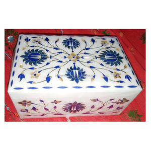 Nouveau Design marbre blanc naturel forme Rectangle personnalisé bleu Lapis Lazuli pierre incrustée boîte de travail à vendre - Product Image 1