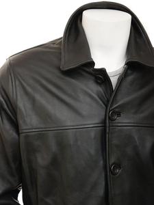 Veste d'hiver frigorifique sur mesure pour hommes et femmes en cuir noir avec fourrure de mouton - Product Image 4