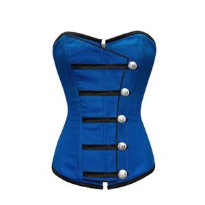 Overbust Steelboned Blue Cotton Front Panel Straps Club Wear Corset High Quality Customized Cotton Corset Top Vendor - Product Image 1