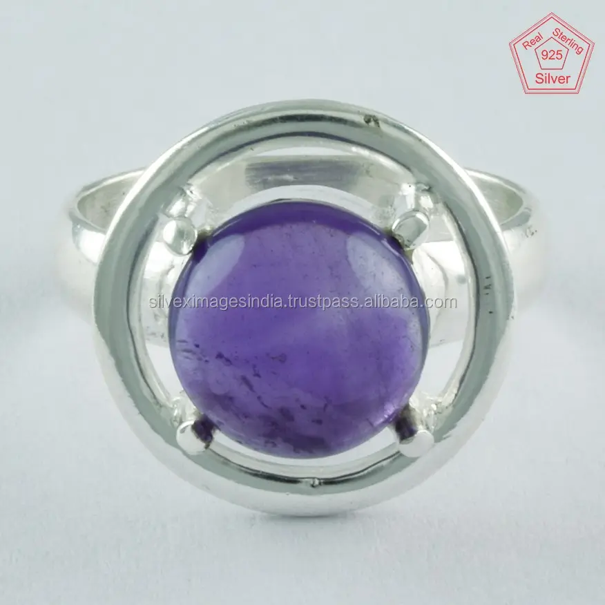 Round Purple Amethyst Gemstone Ring Jewelry 925 Sterling Silver Ring Jewelry Wholesale Silver Ring Supplier