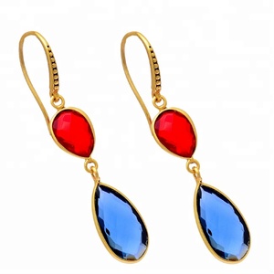 Wholesale Vintage Gold Plated Pear Tanzanite Quartz <b>Garnet</b> Gemstone Long Hook Dangle <b>Earrings</b> Handmade Wedding Party Gift - Product Image 2