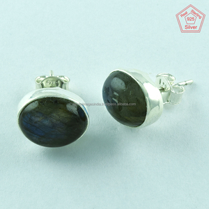 Pendientes de tuerca de Plata de Ley 925, bonito patrón Floral de piedra labradorita Ovalada para compromiso, regalo de fiesta de boda - Product Image 2