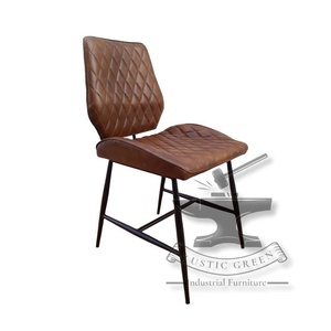 Silla de comedor Industrial Vintage Premium, muebles modernos de cuero genuino para restaurante para el hogar, sala de estar, supermercado, taller - Product Image 1