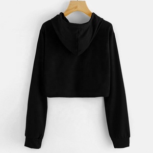 Pull à capuche personnalisé à manches longues épissé, haut court bon marché, vente en gros pour femmes, nouvelle collection 2023 - Product Image 2