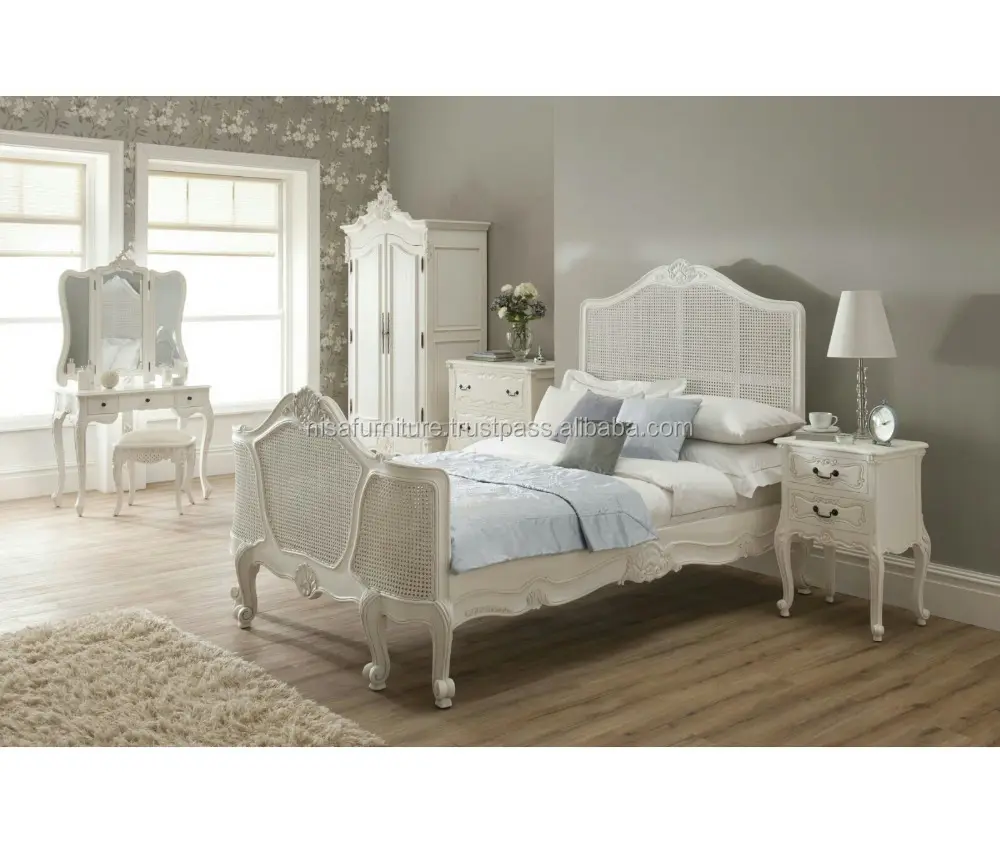 Французская провинция, роскошные резные кровати, белый комплект мебели для спальни, другая мебель для дома