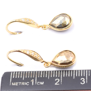 Pyrite Faceted 29-30mm with Zircon Pear Shape <b>Silver</b> Bezel 14k/18k Gold Plated Ear <b>Wire</b> Earring - Product Image 4