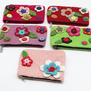 FYN-CL-032 femmes écologique Nouvelle-Zélande laine sac à main 100% fermeture éclair à la mode Hibiscus-Embedded Design talentueux embrayages - Product Image 1