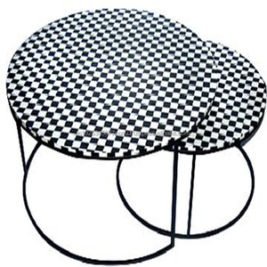 Ensemble de table basse ronde avec incrustation d'os - Product Image 1